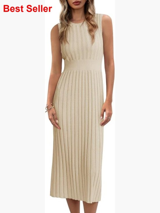 Dresses & Skirts - Ribbed Knit Sleeveless Bodycon Midi Dress Crew Neck Tank Dress for Party